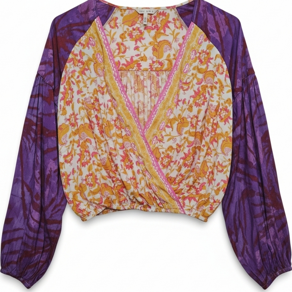 Free People Cruisin Together Floral Wildberry V-Neck Blouse in Orange And Purple